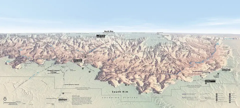 NPS map of the Grand Canyon South Rim showing Mather Campground and Grand Canyon Village