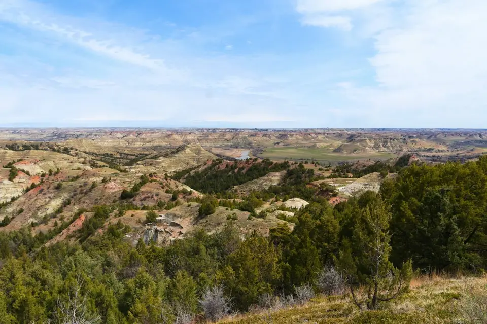 Scenic view with Little Missouri River in the distance in Theodore Roosevelt National Park
