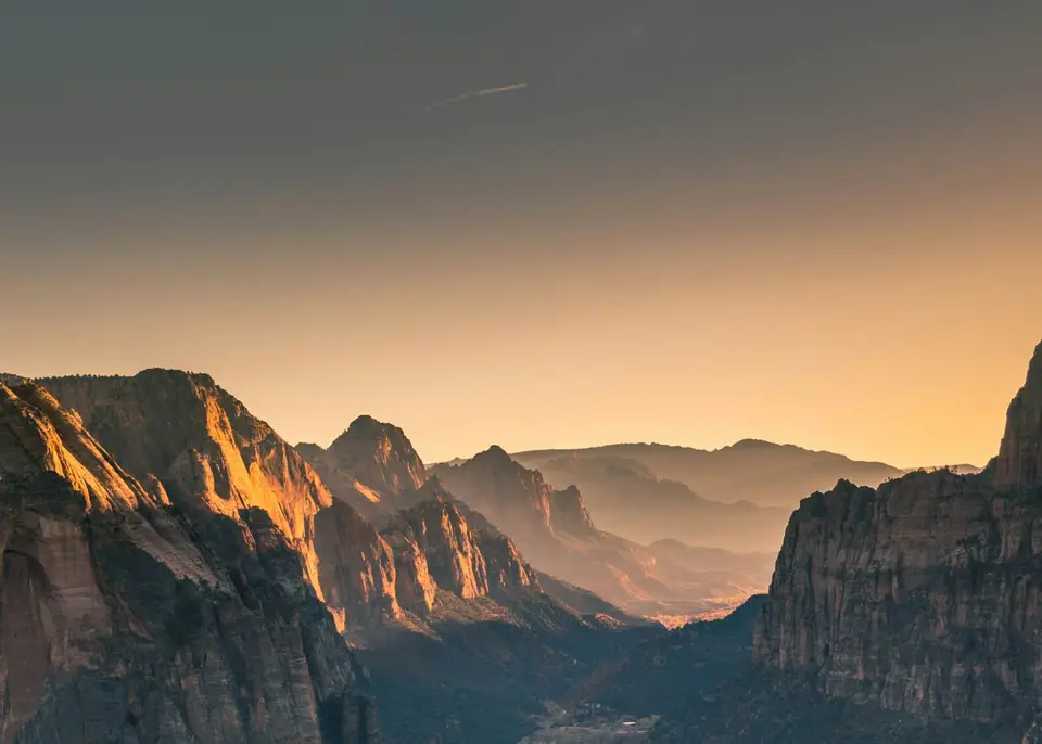 Canyon walls fading into sunset light from Angels Landing
